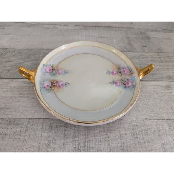 Antique Rosenthal Donatello Handled Dish Pink Floral Design Gold Trim Porcelain - Picture 1 of 5